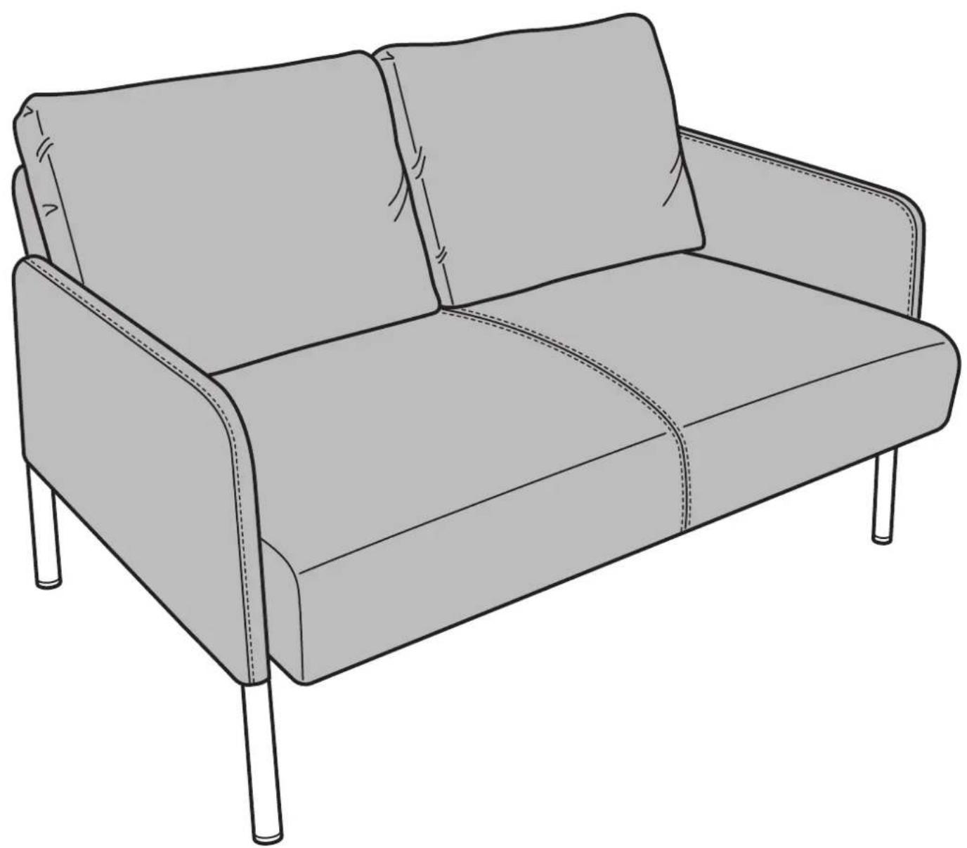 Line drawing of a two-seater armchair with visible seat and armrest (no text or symbols)