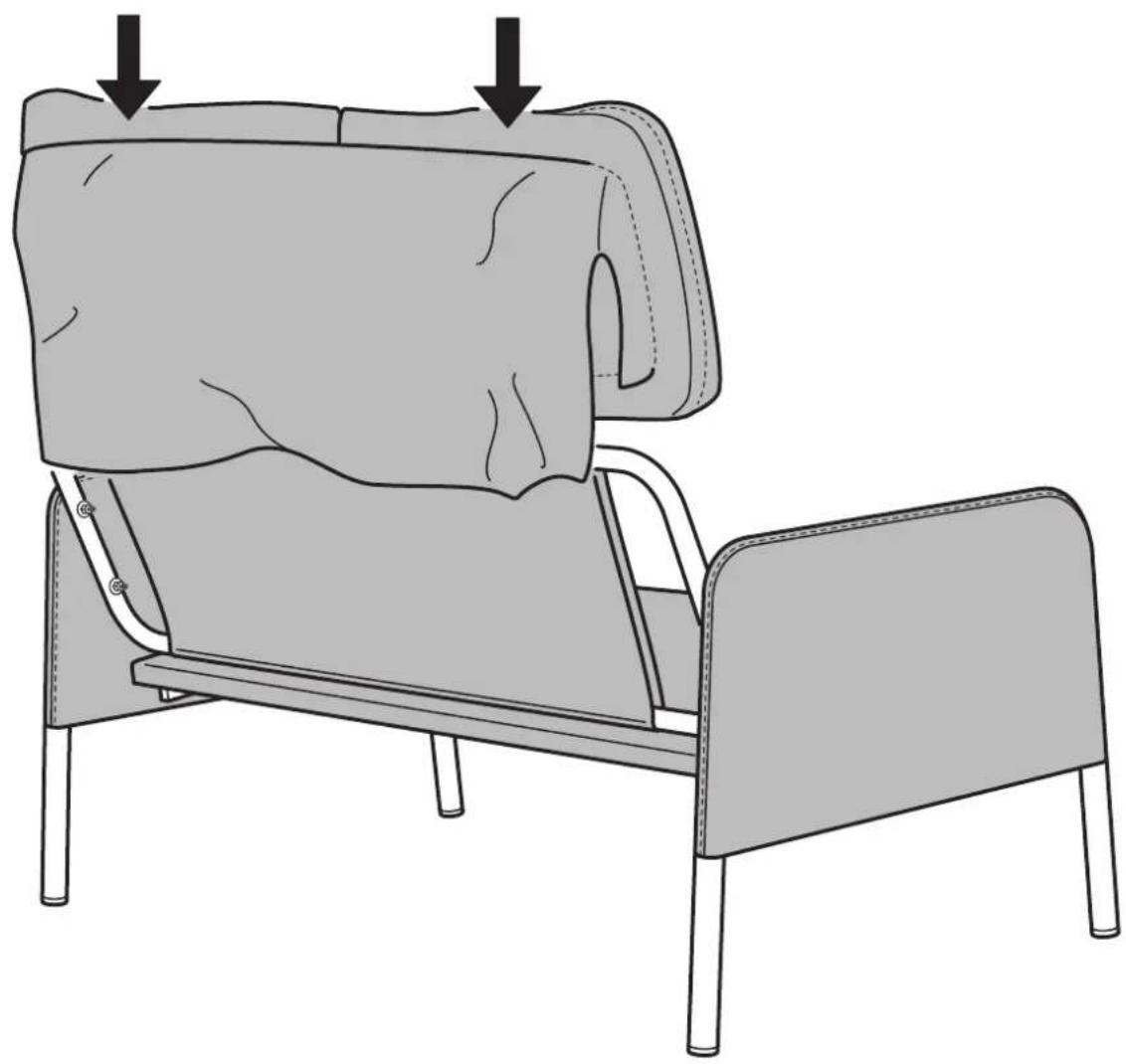 Illustration of a person's armchair with two arrows pointing to the seat area, no text or symbols present.