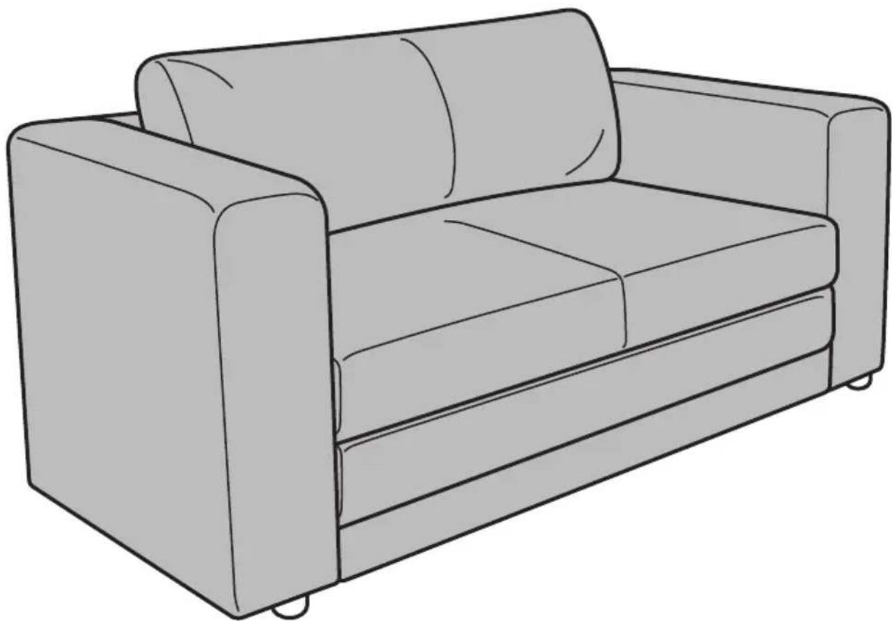 Line drawing of a two-legged armchair with cushioned backrest (no text or symbols)