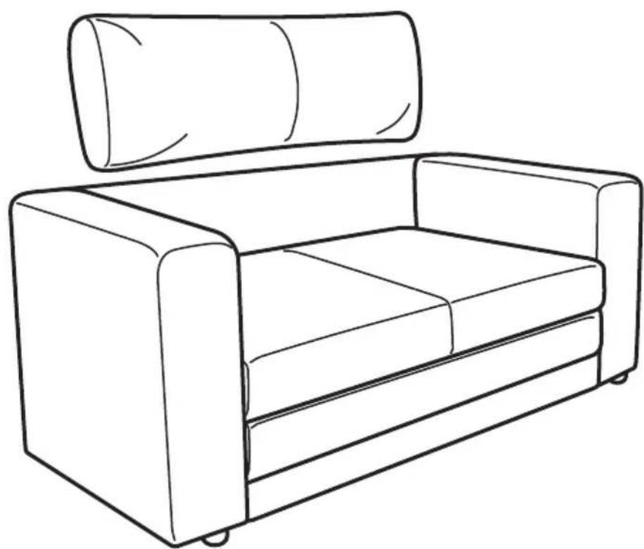 Line drawing of a two-carried armchair with a cylindrical top and seat, no text or symbols present