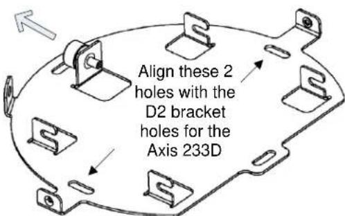 Align these 2 holes with the D2 bracket holes for the Axis 233D