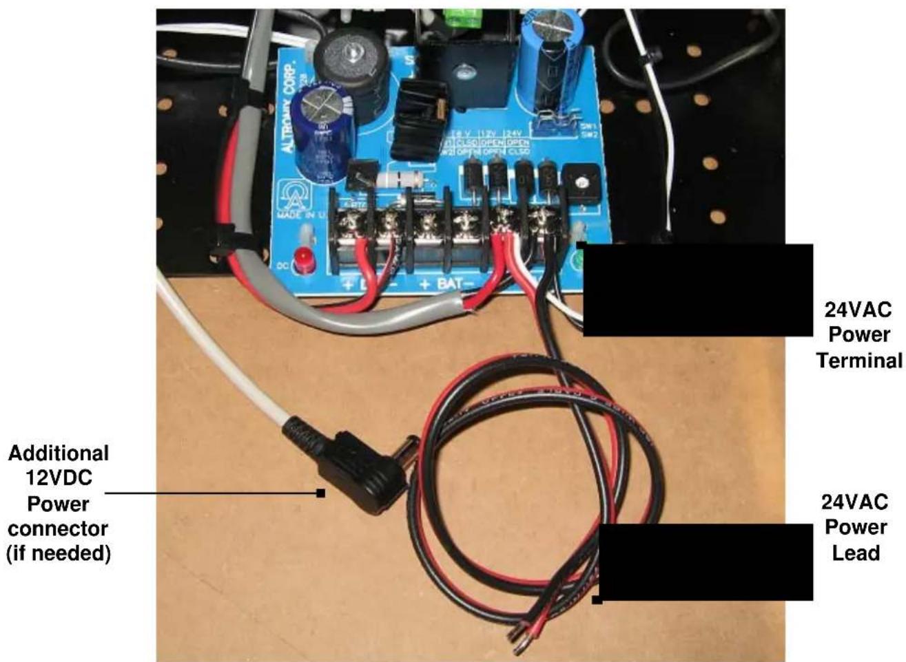 ALTRAVY CORP. 24VAC POWER TERMINAL 24VAC Power Lead Additional 12VDC Power connector (if needed)