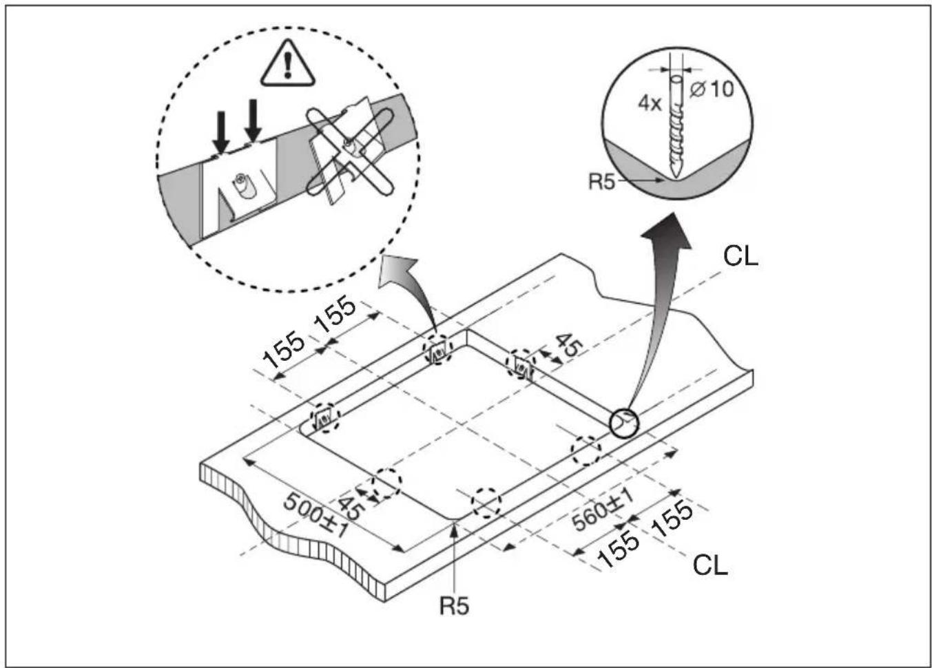 155 155 500±1 45 R5 560±1 155 155 CL CL 4x Ø10 R5