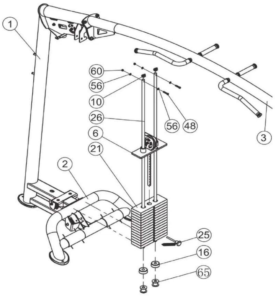 TAURUS Studio Cross Over Pulley Combo A - Step 3: Assembly of the Guide Rods and Weight Plates - 1