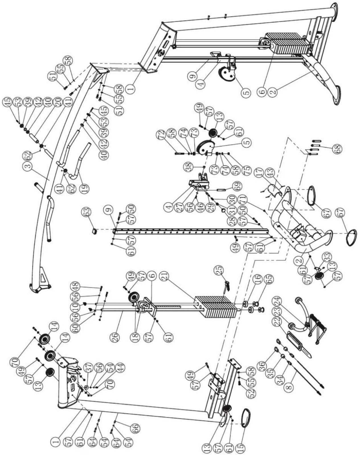 TAURUS Studio Cross Over Pulley Combo A - Exploded Drawing - 1