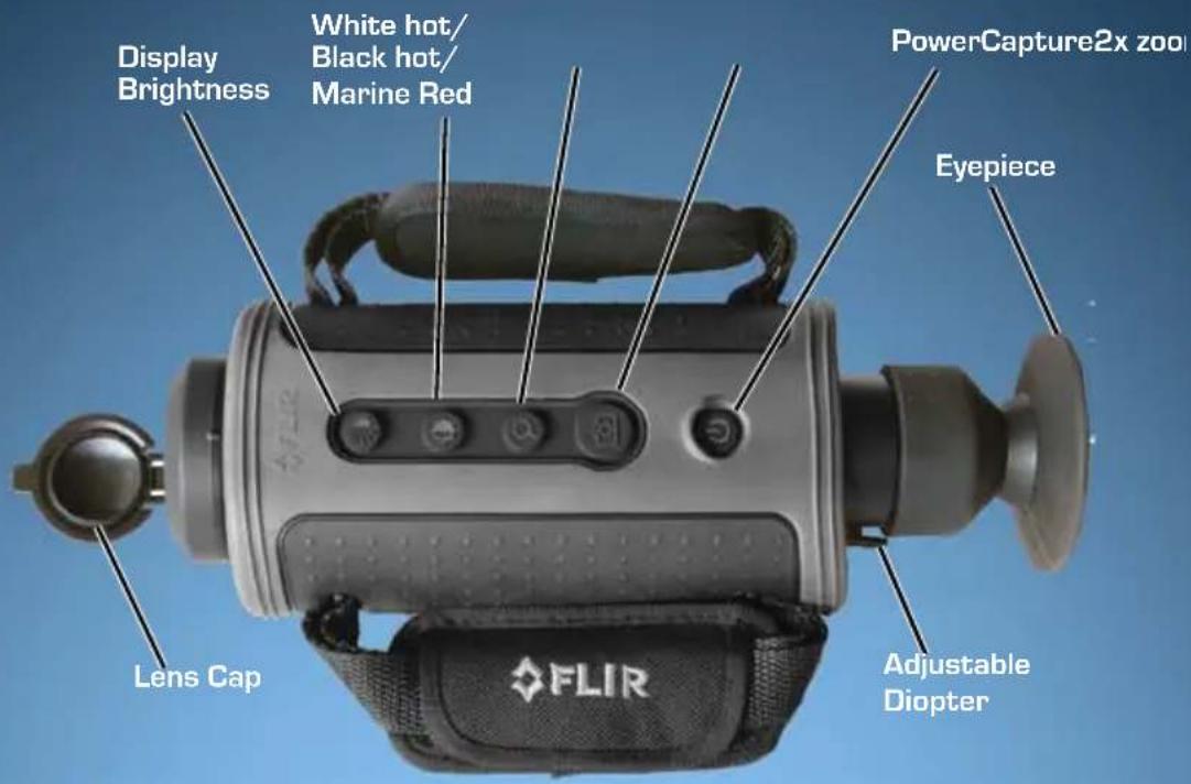 Display Brightness White hot/ Black hot/ Marine Red PowerCapture2x zoo Eyepiece Lens Cap FLIR Adjustable Diopter