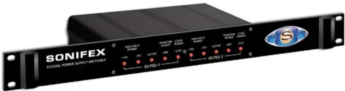 SONIFEX S2 DUAL POWER SUPPLY SWITCHER ANALOGUE POWER +16V -16V ACTIVE +6V +8.5V S2-PSU 1 PHANTOM POWER LOGIC POWER ANALOGUE POWER +16V -16V ACTIVE +6V +8.5V S2-PSU 2