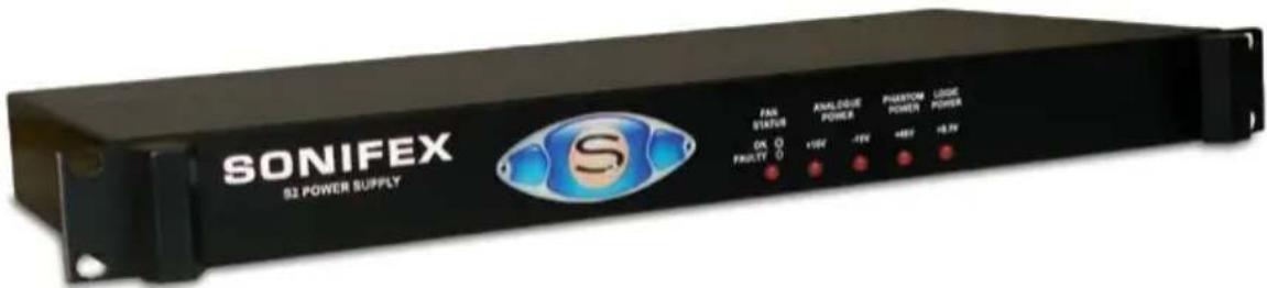 SONIFEX S2 POWER SUPPLY FAIR STATUS ANALOGUE POWER PUSKTON POWER LIDE POWER ON FAULT +10V -75V +45V +8.3V