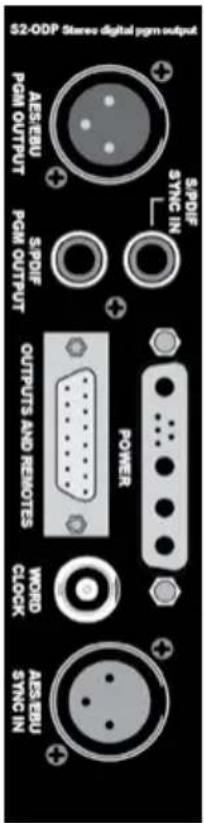 S2-ODP Stereo digital pgm output AES-EBU PGM OUTPUT S.PDF SYNC IN POWER OUTPUTS AND REMOTES WORD CLOCK AES-EBU SYNC IN