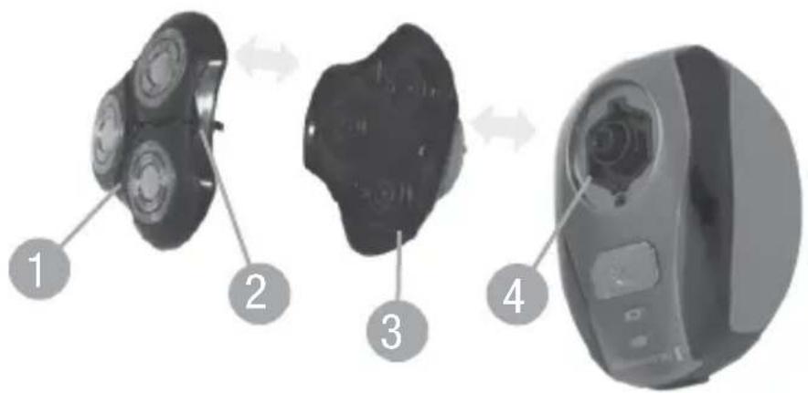 Diagram showing four steps of a device's internal components: shaded disc, closed lid, and digital display.