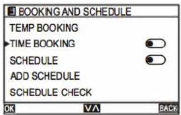 BOOKING AND SCHEDULE TEMP BOOKING TIME BOOKING SCHEDULE ADD SCHEDULE SCHEDULE CHECK OK VA BACK