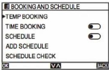 BOOKING AND SCHEDULE TEMP BOOKING TIME BOOKING SCHEDULE ADD SCHEDULE SCHEDULE CHECK OK VA BACK