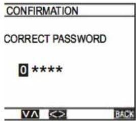 CONFIRMATION CORRECT PASSWORD 0 **** VΛ <> BACK