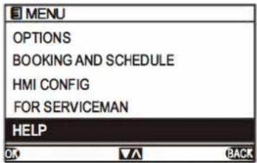 MENU OPTIONS BOOKING AND SCHEDULE HMI CONFIG FOR SERVICEMAN HELP OK BACK