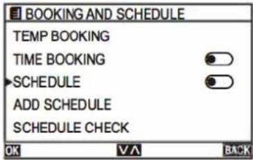 BOOKING AND SCHEDULE TEMP BOOKING TIME BOOKING SCHEDULE ADD SCHEDULE SCHEDULE CHECK OK VA BACK