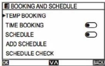 BOOKING AND SCHEDULE TEMP BOOKING TIME BOOKING SCHEDULE ADD SCHEDULE SCHEDULE CHECK OK VA BACK