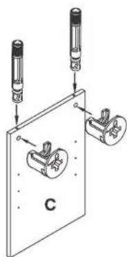Diagram showing two cylindrical components mounted on a panel with labeled parts and arrows indicating assembly or installation.