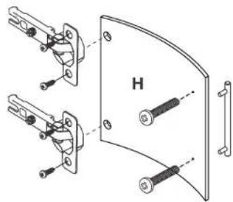 Technical diagram showing mechanical assembly with labeled components H and bolted joints