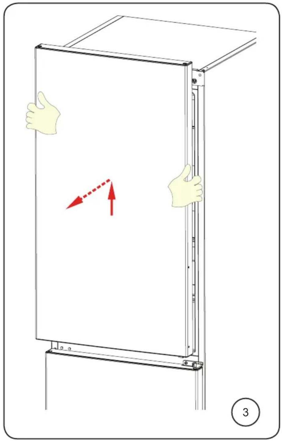 Diagram showing hand gestures interacting with a device panel, with red arrows indicating direction and label '3' in corner
