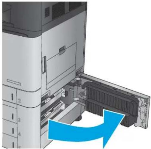 HP LaserJet Enterprise MFP M830 - Åtgärda papperstrassel i arkmataren för 3x500 ark och den nedre högra luckan - 1