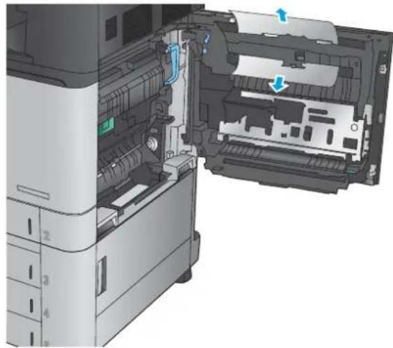 HP LaserJet Enterprise MFP M830 - Åtgärda papperstrassel i fack 1, den högra luckan och fixeringsenheten - 2