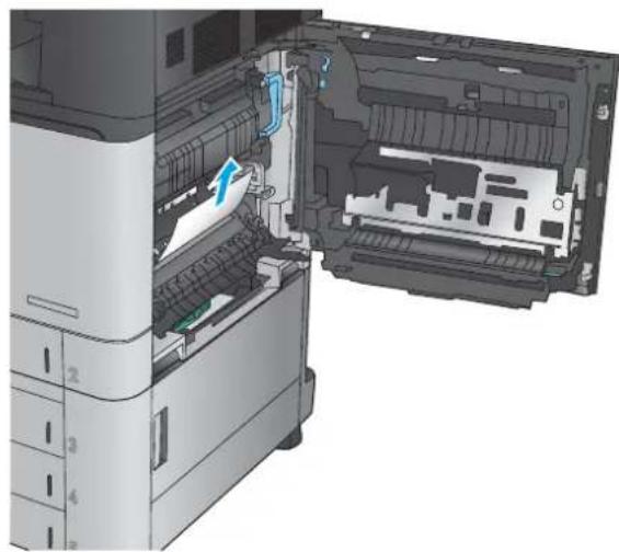 HP LaserJet Enterprise MFP M830 - Åtgärda papperstrassel i fack 1, den högra luckan och fixeringsenheten - 6