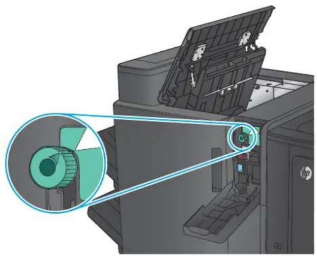 HP LaserJet Enterprise MFP M830 - Åtgärda papperstrassel innanför den övre vänstra luckan på häftnings-/staplingsenheten - 3