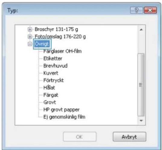 HP LaserJet Enterprise MFP M830 - Välja papperstyp (Windows) - 5