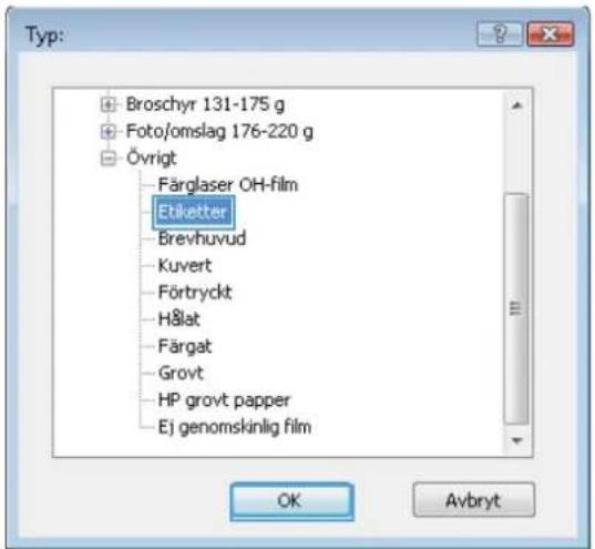 HP LaserJet Enterprise MFP M830 - Välja papperstyp (Windows) - 6