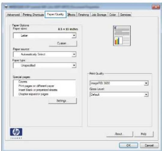 HP LaserJet Enterprise MFP M830 - Välja papperstyp (Windows) - 3