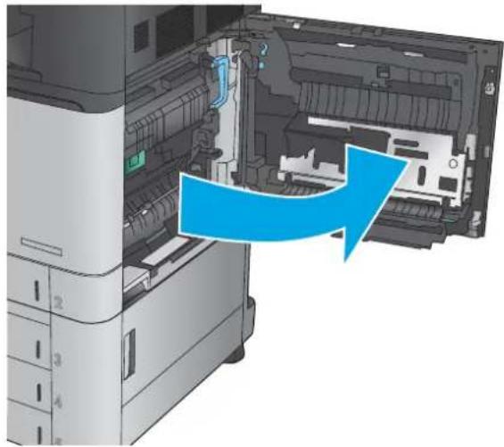 HP LaserJet Enterprise MFP M830 - Åtgärda papperstrassel i fack 1, den högra luckan och fixeringsenheten - 5