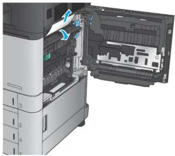 HP LaserJet Enterprise MFP M830 - Åtgärda papperstrassel i fack 1, den högra luckan och fixeringsenheten - 4