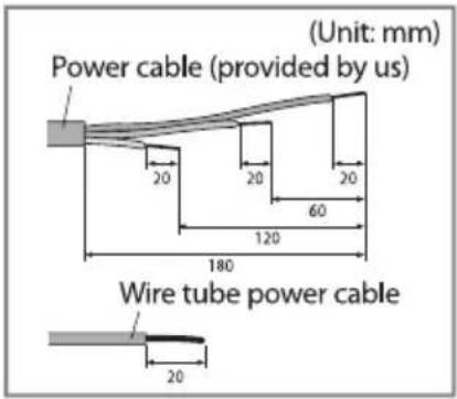 (Unit: mm) Power cable (provided by us) 20 20 20 60 120 180 Wire tube power cable 20