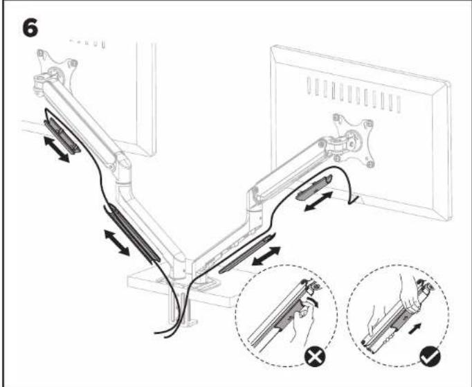 Diagram illustrating cable installation and tool path on a wall-mounted device, with labeled components and directional arrows.