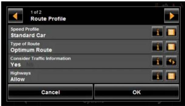 NAVIGON 7200T - Viewing or Changing the Route Profile - 1