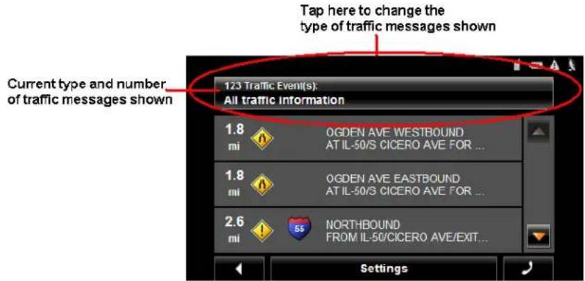 NAVIGON 7200T - Specify the type of traffic messages to display - 2
