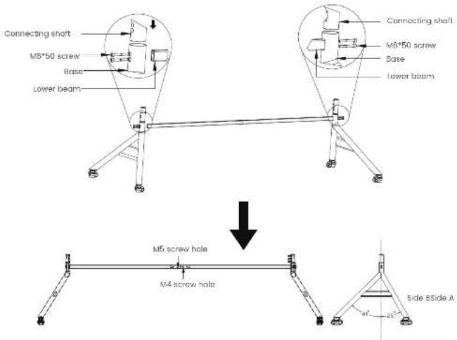Connecting shaft M8*50 screw Base Lower beam Connecting shaft M8*50 screw Base Lower beam M5 screw hole M4 screw hole Side BSide A