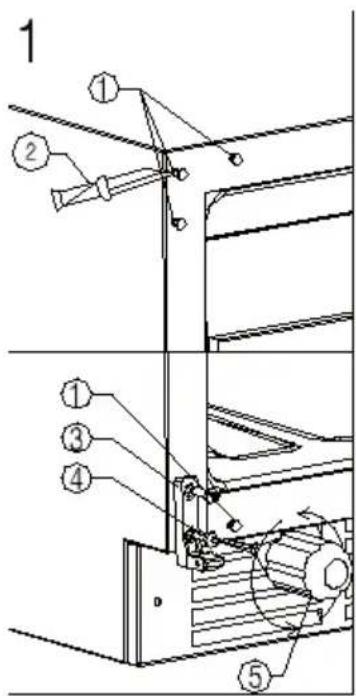 Technical diagram of a mechanical assembly with numbered components and directional arrows indicating motion or force