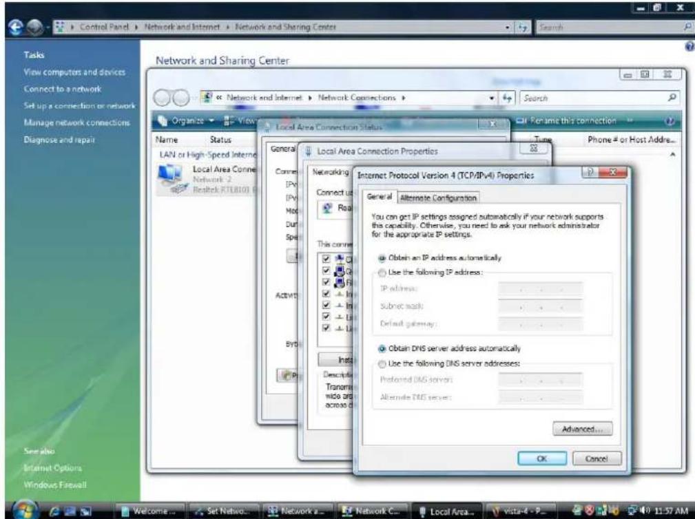 Network and Sharing Center Network and Internet > Network Connections > Search Organize > View > Local Area Connection Status > For some this connection Name Status LAN or High-Speed Internet Local Area Conne Network 2 Realtek RTLBI01 General Connect IPx IPy Mod Dur Sp This conne ✓ ✓ ✓ ✓ ✓ ✓ ✓ ✓ ✓ ✓ ✓ ✓ ✓ ✓ ✓ ✓ ✓ ✓ ✓ ✓ ✓ ✓ ✓ ✓ ✓ ✓ ✓ ✓ ✓ ✓ ✓ ✓ ✓ ✓ ✓ ✓ ✓ ✓ ✓ ✓ ✓ ✓ ✓ ✓ ✓ ✓ ✓ ✓ ✓ ✓ Internet Protocol Version 4 (TCP/IPV4) Properties General Alternate Configuration You can get IP settings assigned automatically if your network supports the capability. Otherwise, you need to ask your network administrator for the appropriate IP settings. Obtain an IP address automatically. Use the following IP address: IP address: - - - - Submit mask: - - - - Default gateway: - - - - Obtain DNS server address automatically. Use the following DNS server addresses: Preferred DNS server: - - - - Alternate DNS server: - - - - Advanced... OK Cancel