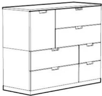 Line drawing of a multi-level cabinet or drawer system with drawers and drawers (no text or symbols)