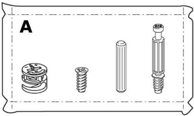 Technical line drawing of four mechanical components labeled A, showing different assembly or assembly states (no text or symbols beyond label)