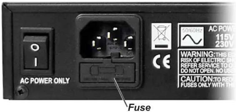 AC POWER ONLY Fuse 50/60Hz AC POW 115V 230V WARNING:THIS E RISK OF ELECTRIC SH REFER SERVICE TO O DO NOT OPEN. NO USE CAUTION:TO RED FUSES ONLY WITH TH
