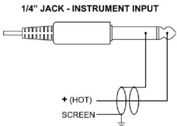 1/4" JACK - INSTRUMENT INPUT + (HOT) SCREEN