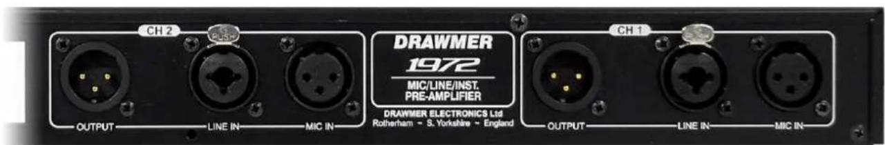 CH 2 BUSH DRAWMER 1972 MIC/LINE/INST. PRE-AMPLIFIER DRAWMER ELECTRONICS Ltd Rotherham - S. Yorkshire - England OUTPUT LINE IN MIC IN CH 1 OUTPUT LINE IN MIC IN