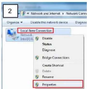 2 Organize Disable this network device Diagnose Local Area Connection Network Intel(R) 8. Disable Status Diagnose Bridge Connections Create Shortcut Delete Rename Properties