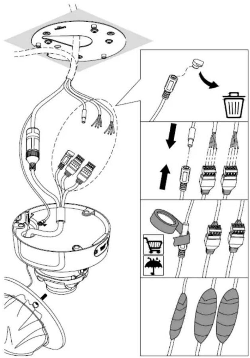 Diagram illustrating cable installation and cleaning process with labeled components and directional arrows