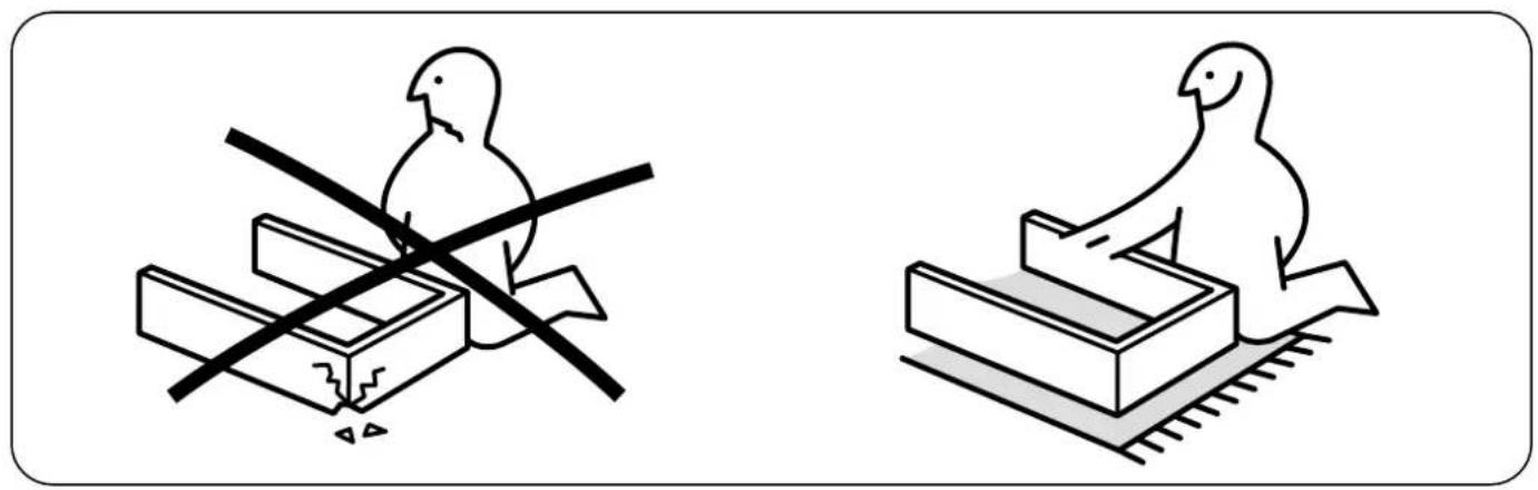 Two line drawings of birds on different platforms: one with a crosshair and the other with a bird-like shape (no text or symbols)