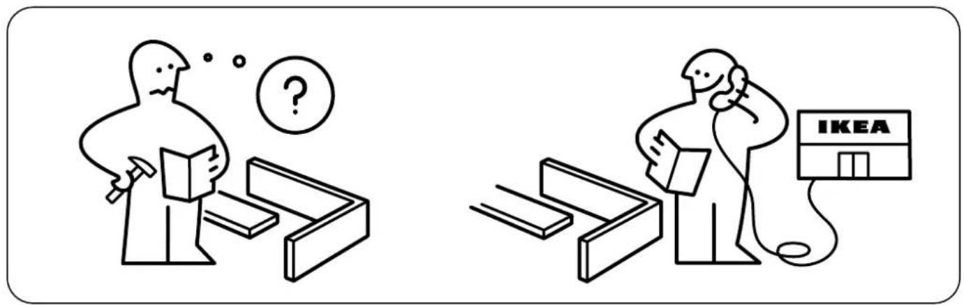 Illustration comparing two scenes: one showing a person examining documents with a question mark, the other showing a person holding a tablet next to an IKEA store.