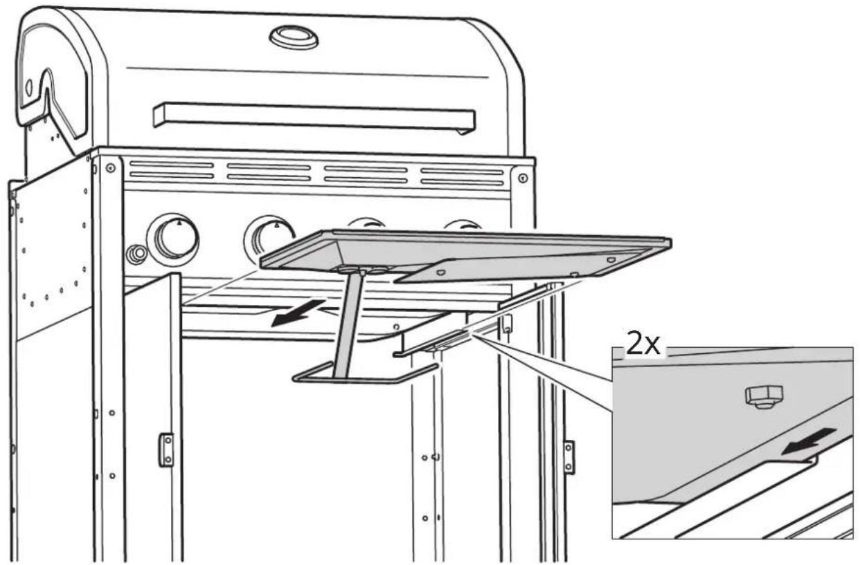 Technical line drawing of a mechanical device with a 2x zoomed-in inset showing internal components (no text or symbols)