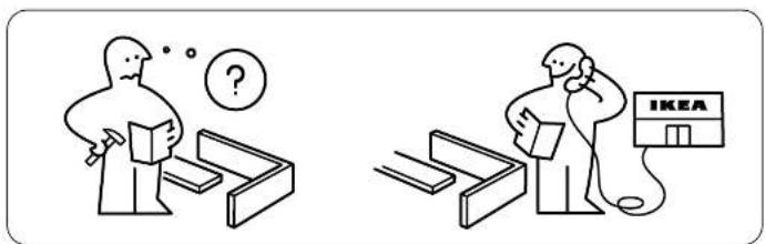 Illustration showing two scenes: a person thinking with a question mark and another person holding a phone with the IKEA logo.